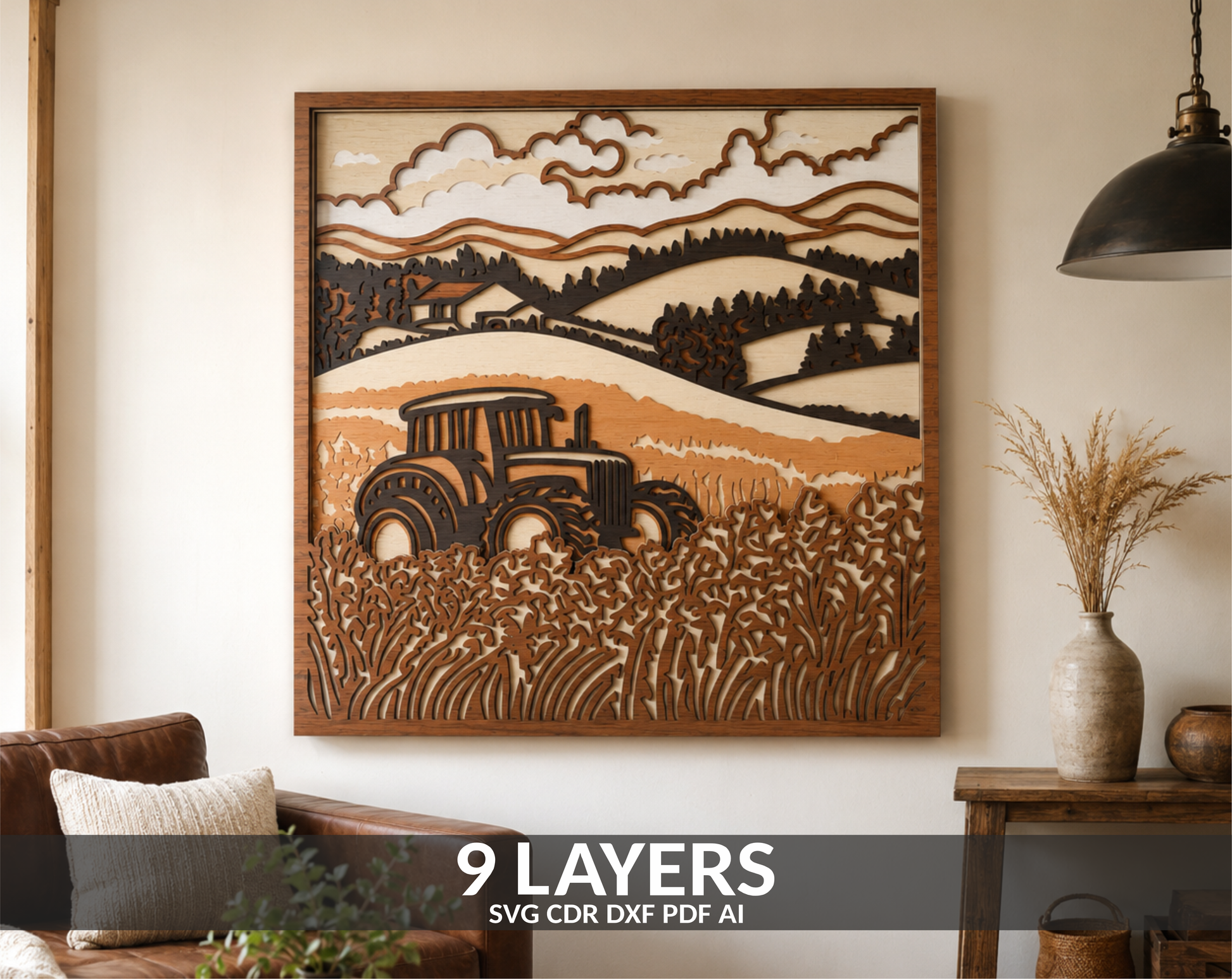 Multilayer Farm Tractor SVG Shadow Box for laser cutting