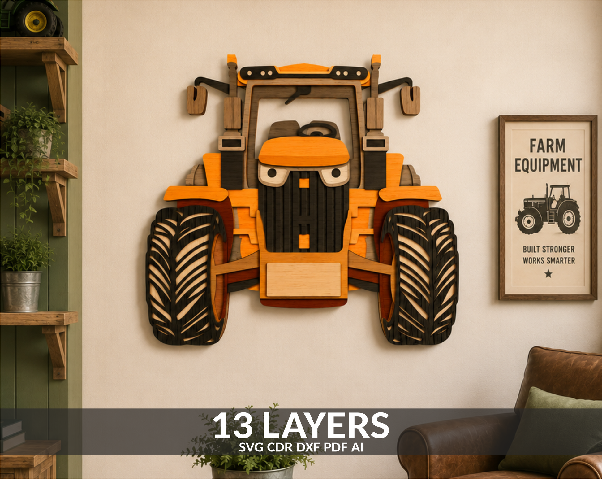 Multilayer Farm Tractor Shadow Box for laser cutting