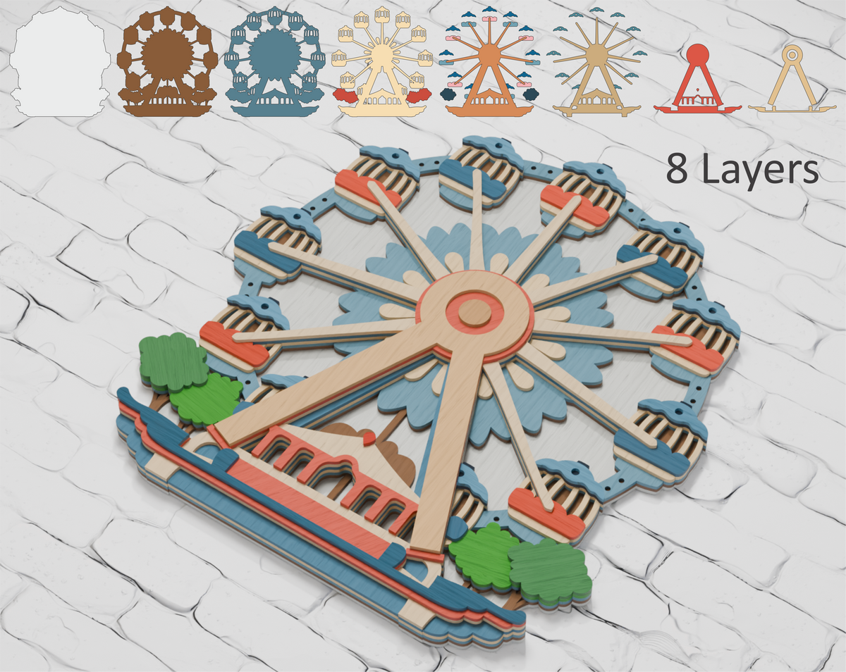 Multilayer Ferris wheel laser cut file for Cricut

