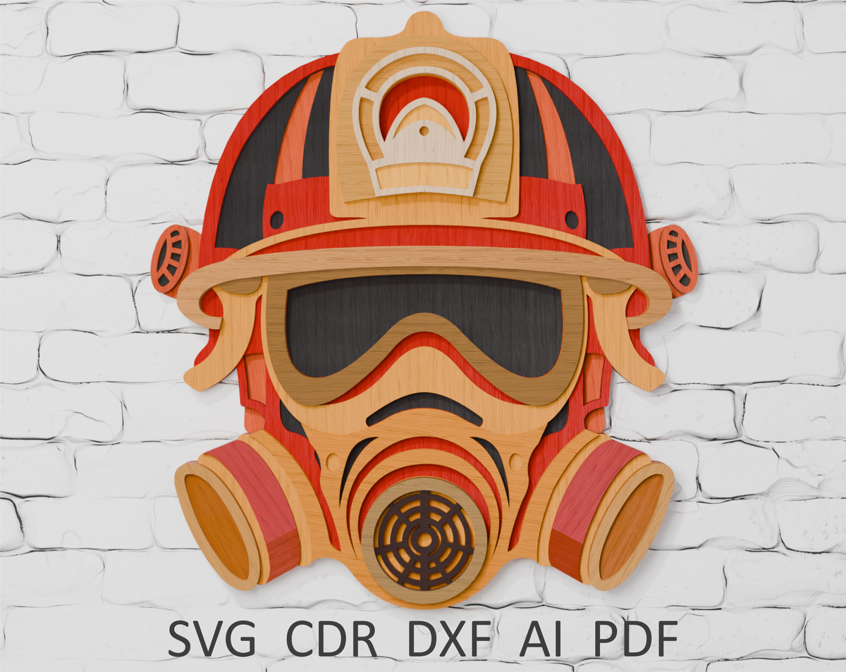 Multilayer Firefighter Gas Mask Helmet shadow box SVG
