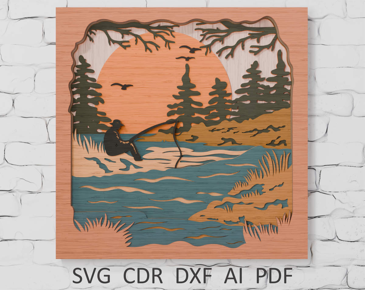 Multilayer Fisherman papercut SVG for xTool