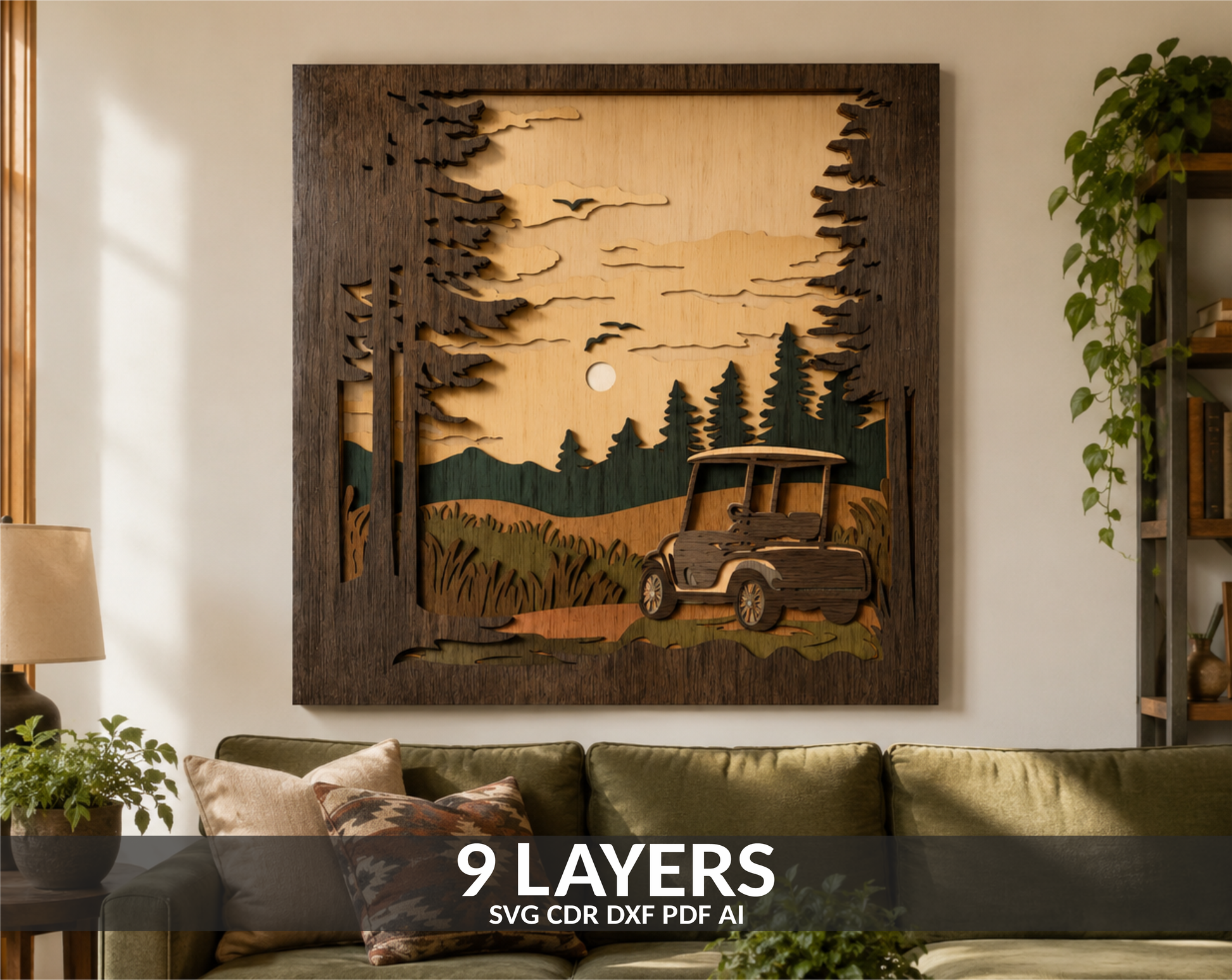 Multilayer Golf Cart SVG Shadow Box for laser cutting