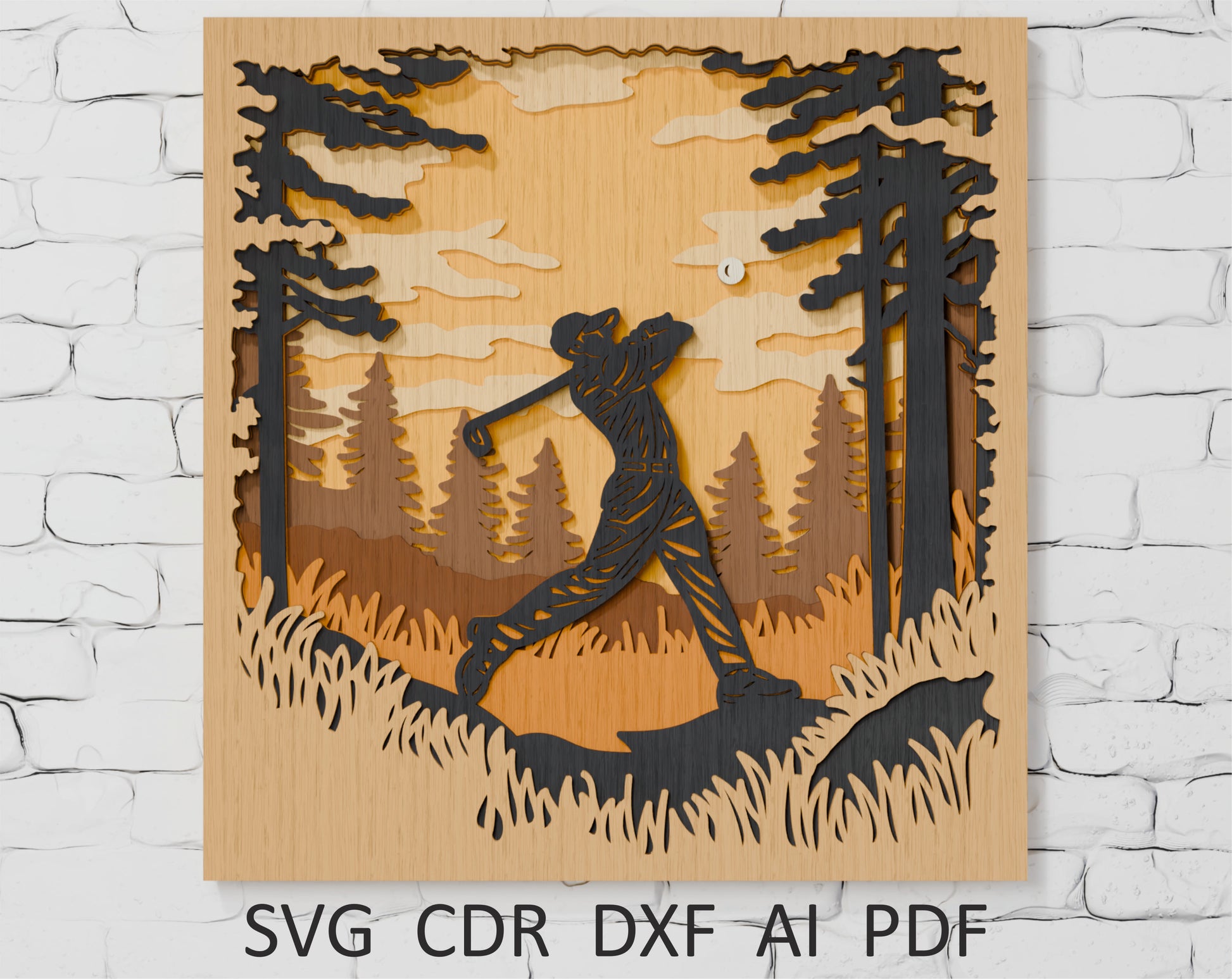 Multilayer Golfer SVG Shadow Box for laser cutting