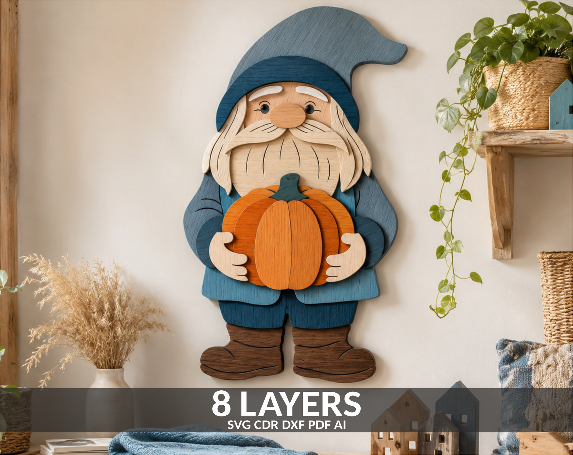 Multilayer Halloween Gnome SVG Shadow Box for laser cutting