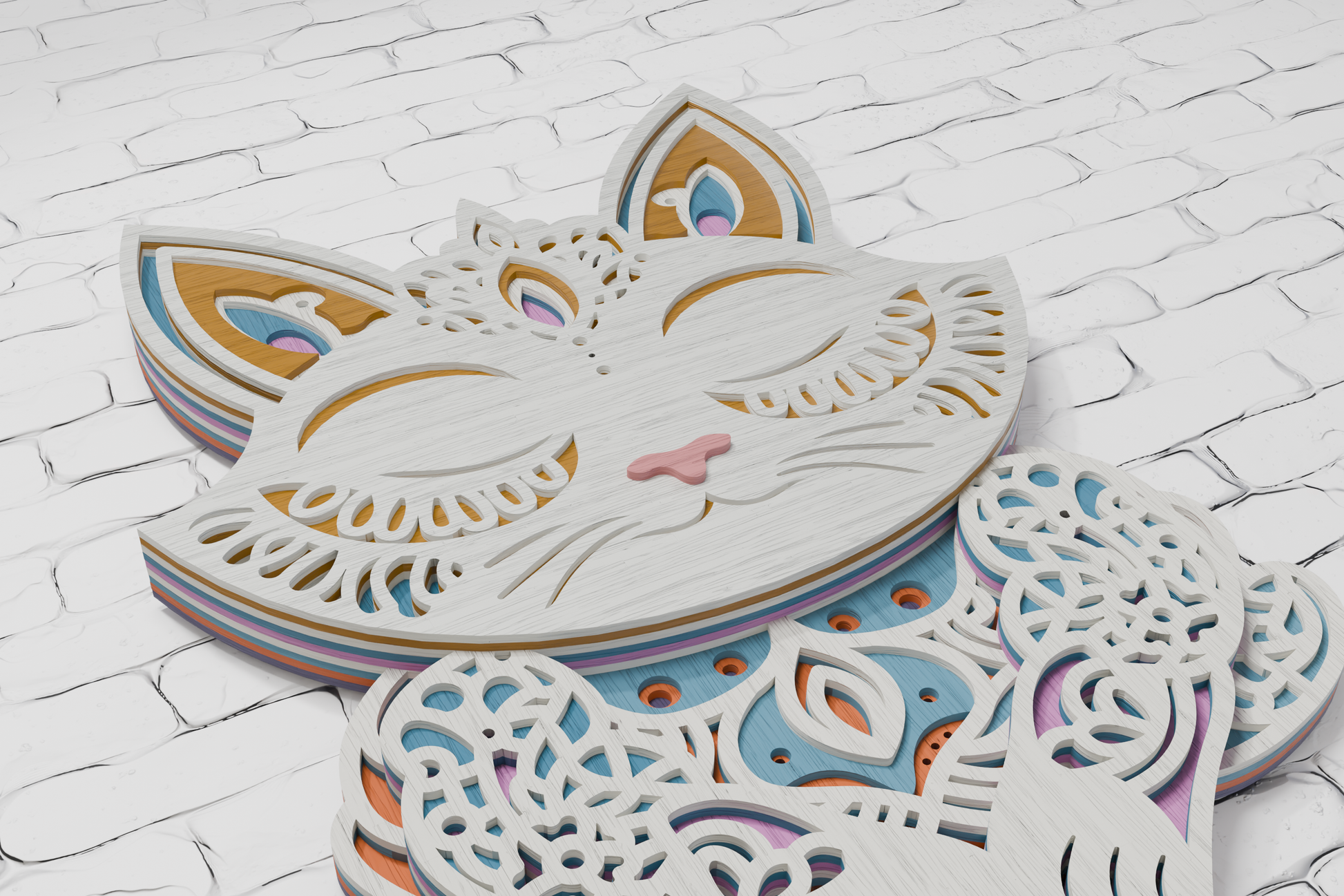 Multilayer SVG mandala and yoga cat for CNC router

