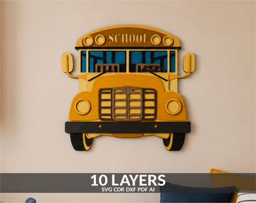 Multilayer School Bus SVG Shadow Box for laser cutting
