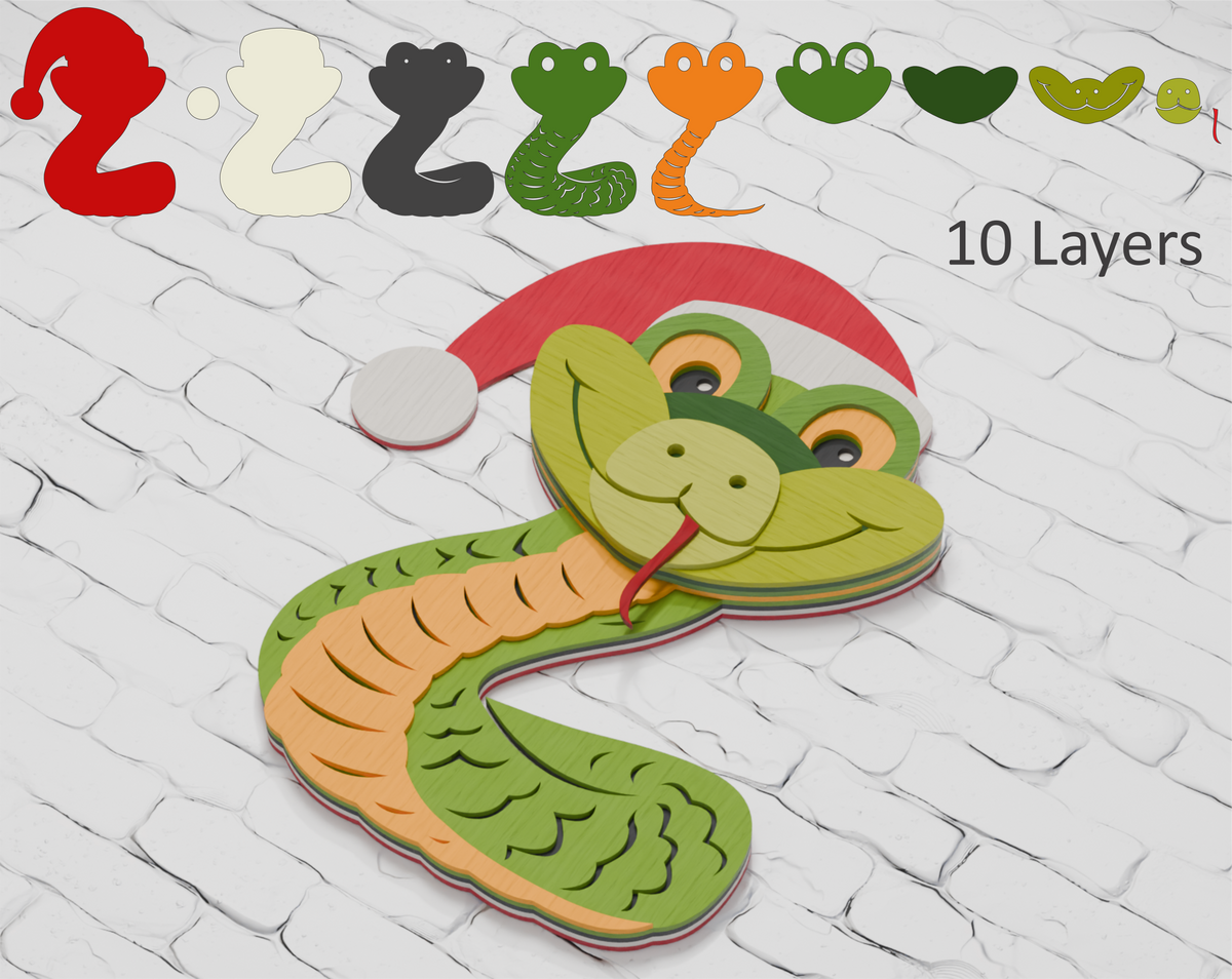 Multilayer Snake Santa Christmas SVG DXF for Cricut Glowforge