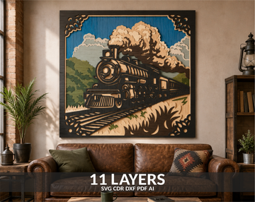 Multilayer Steam Train SVG Shadow Box for laser cutting