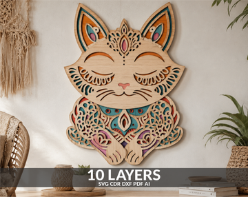 Multilayer Yoga Cat Mandala Laser Cut
