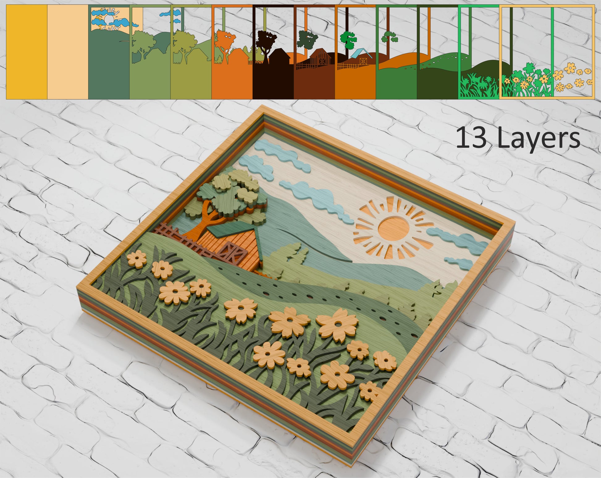 Multilayer barn scene laser cut file Cricut

