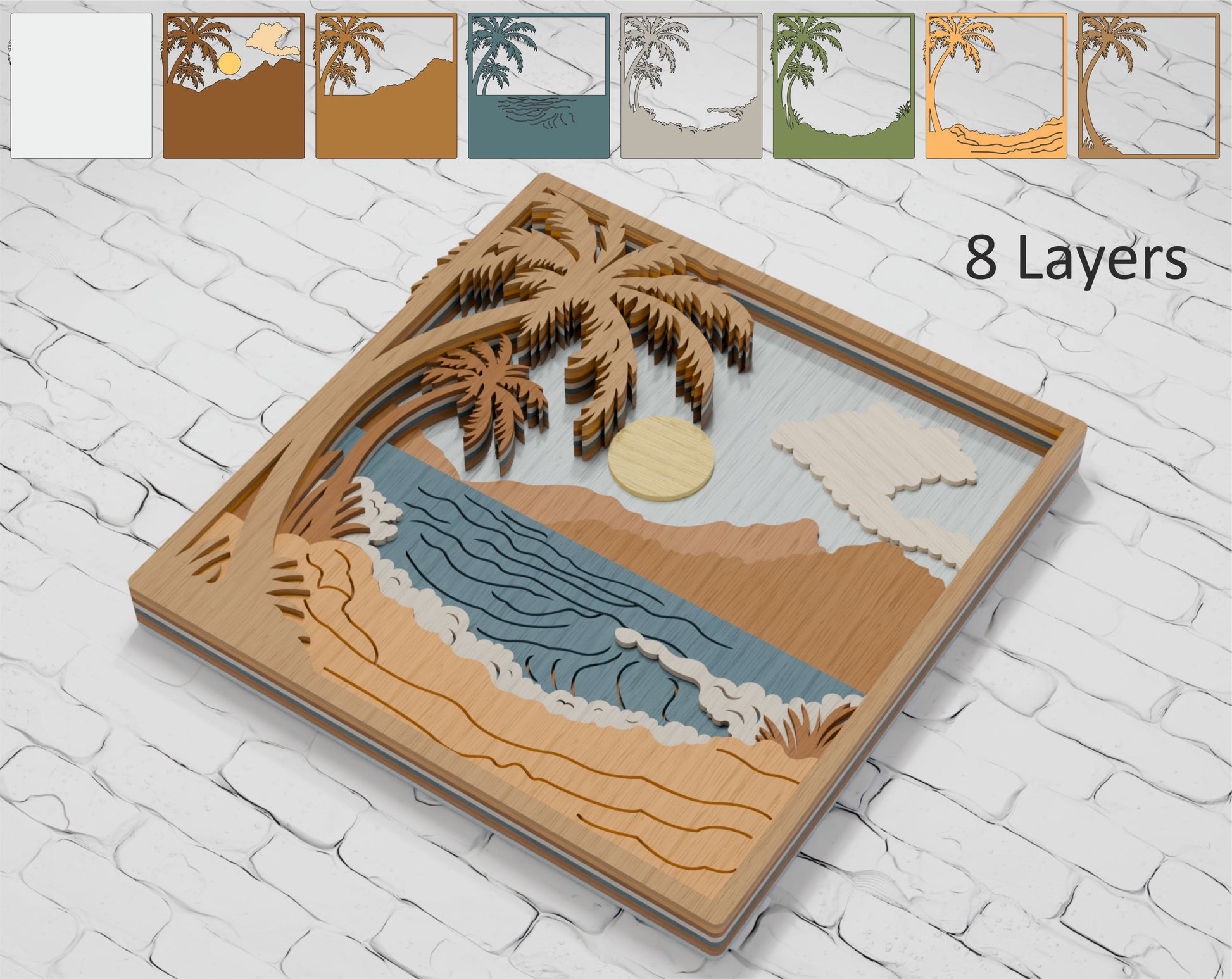 Multilayer beach mandala wood wall decor laser cut on Glowforge