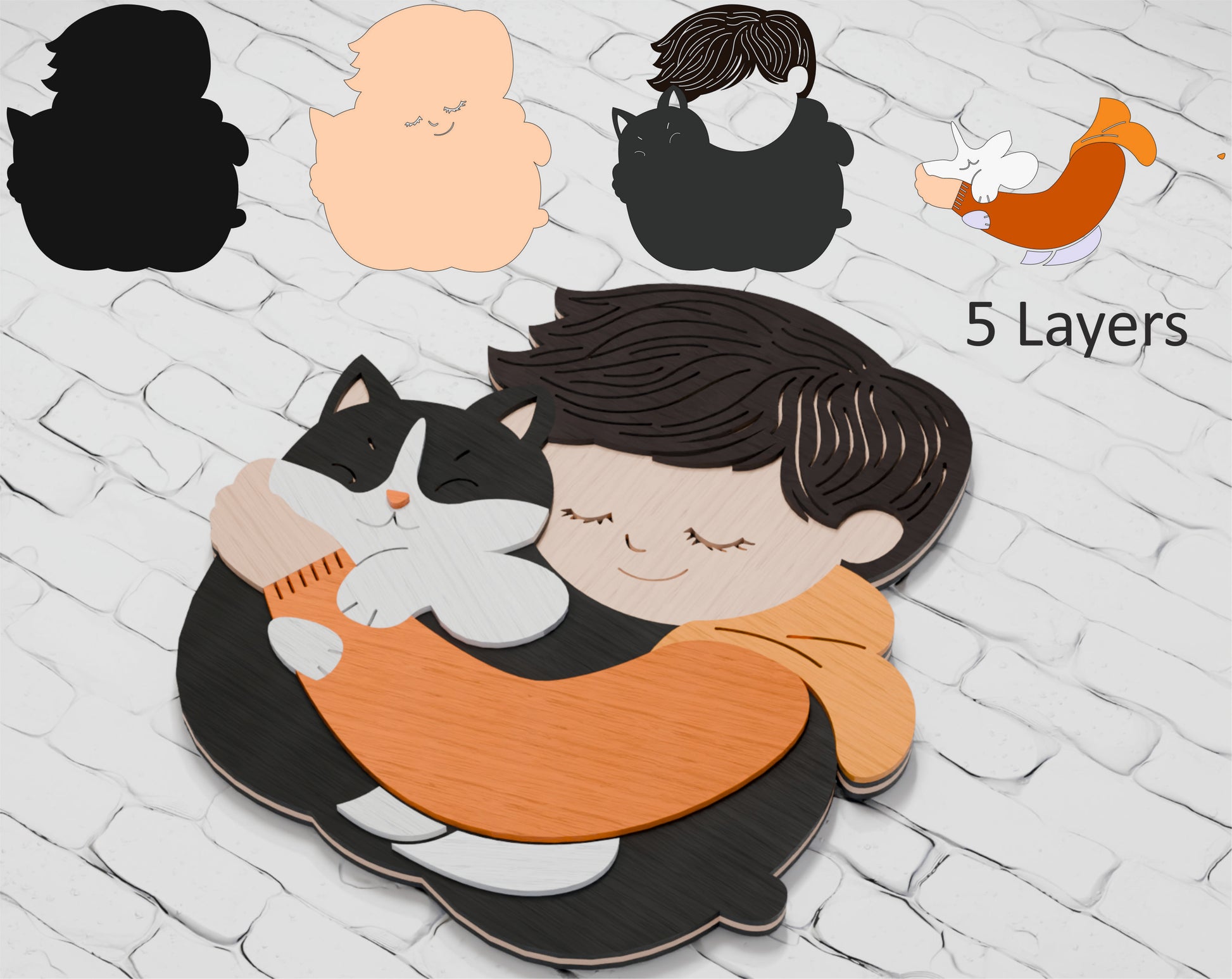Multilayer boy and cat laser cut file

