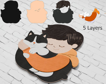 Multilayer boy and cat laser cut file

