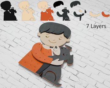 Multilayer boy and puppy shadow box template

