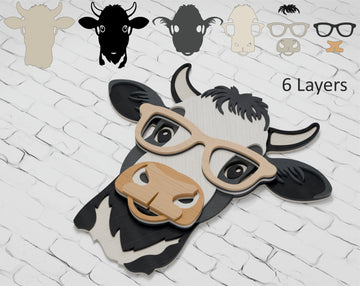 Multilayer cow in glasses laser cut file Cricut

