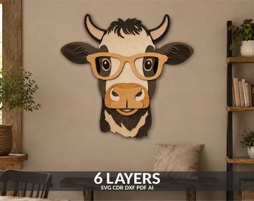 Multilayer cow with glasses laser engraving design

