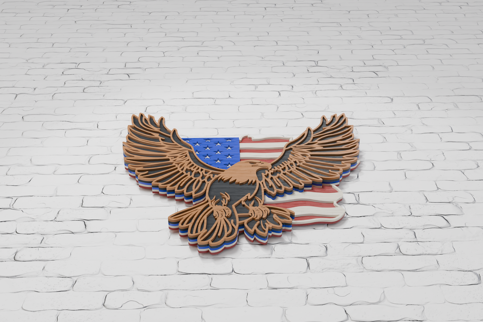 Multilayer eagle US flag design for wood and paper cutting

