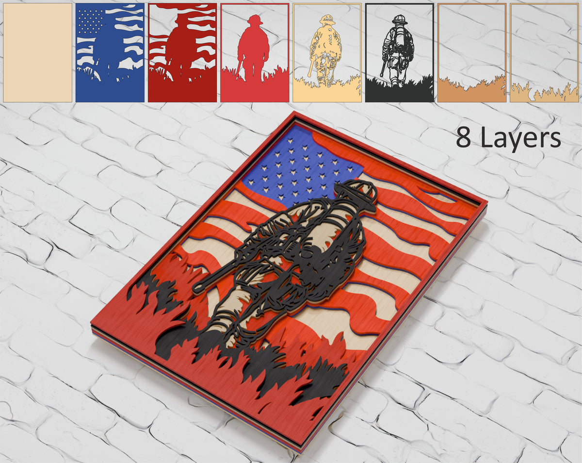 Multilayer firefighter American flag laser cut file Cricut

