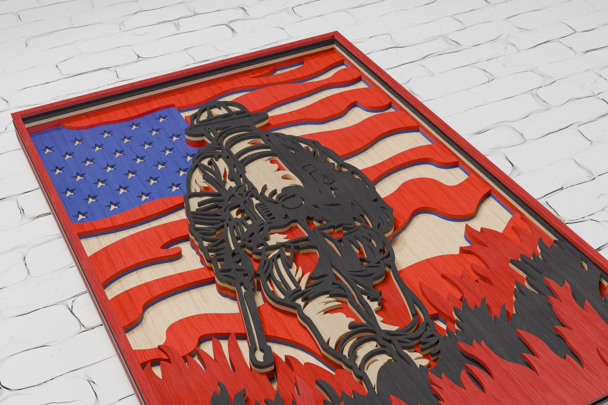 Multilayer firefighter flag laser engraving design

