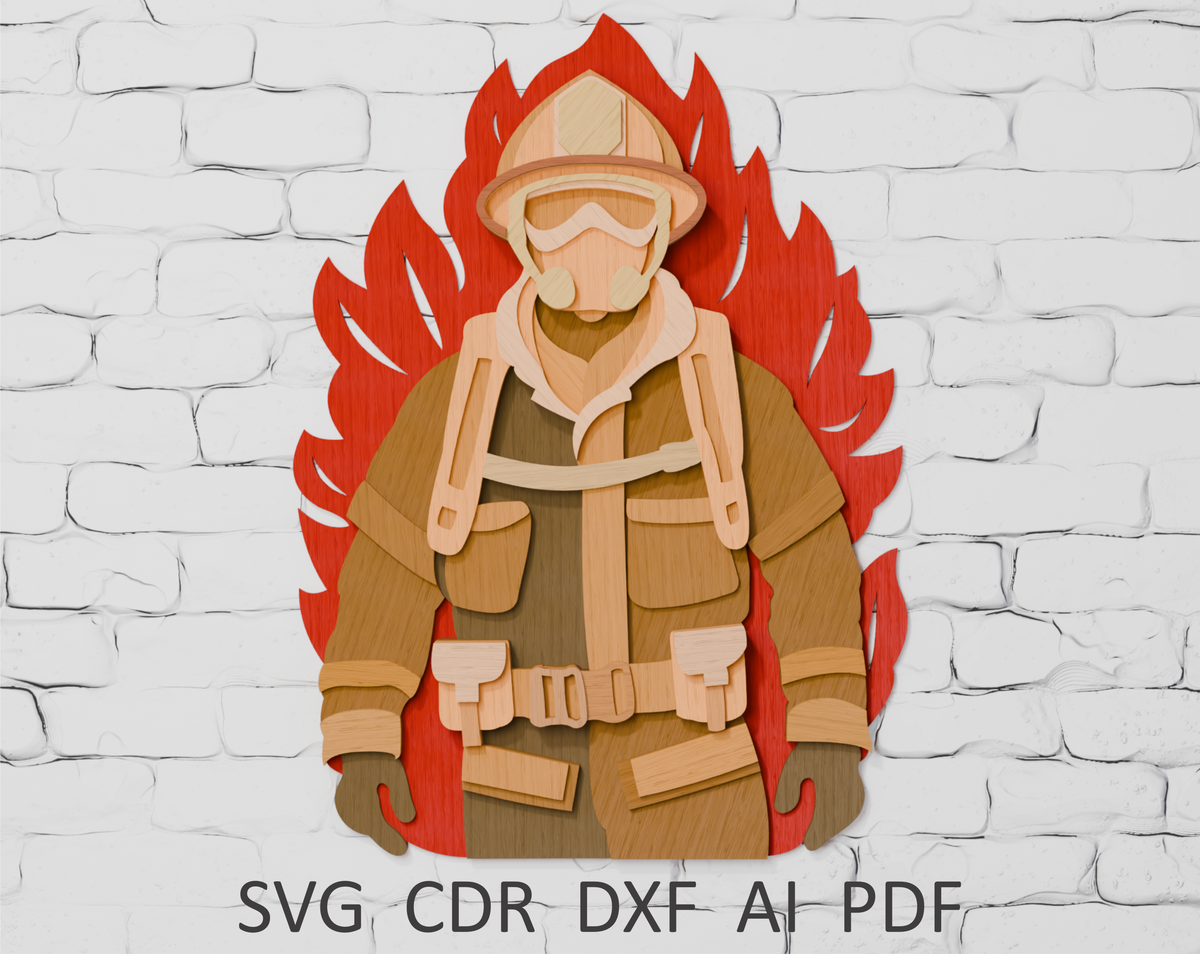 Multilayer firefighter shadow box SVG
