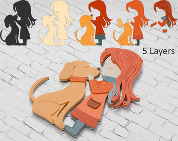 Multilayer girl with dog laser cut file Cricut

