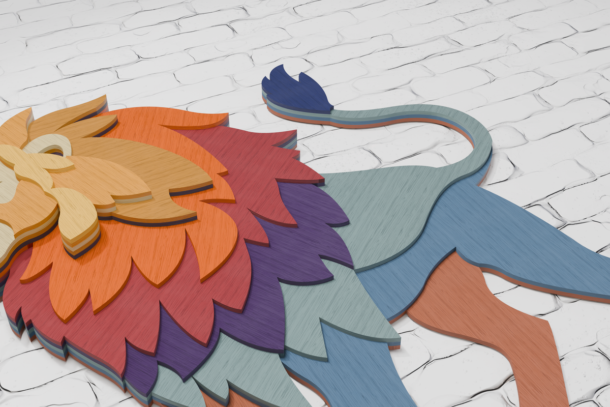 Multilayer lion laser engraving design

