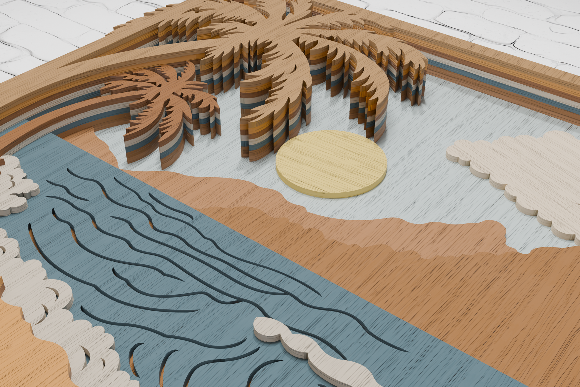 Multilayer ocean mandala DXF vector file for laser cutting
