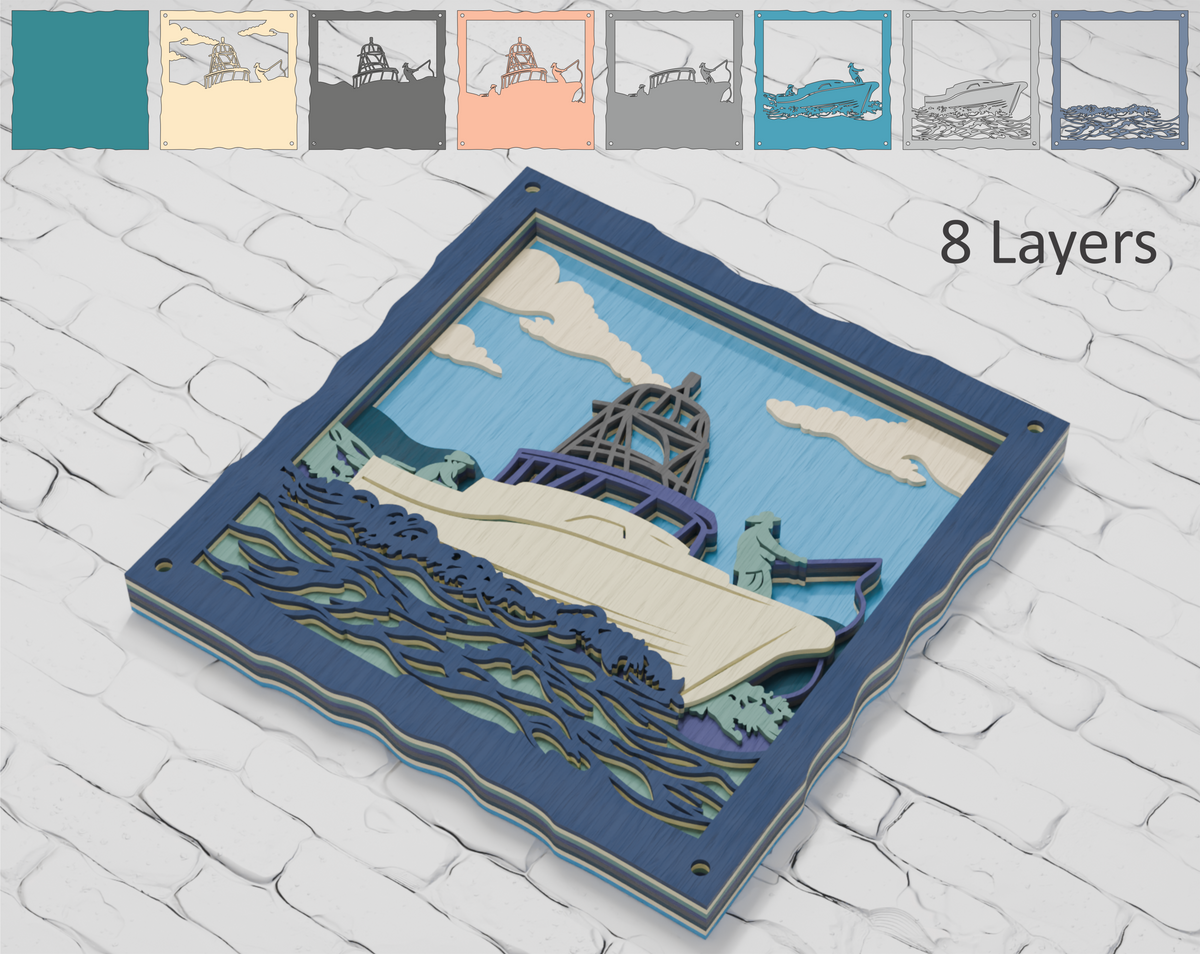 Multilayer sailing boat laser cut file for Cricut

