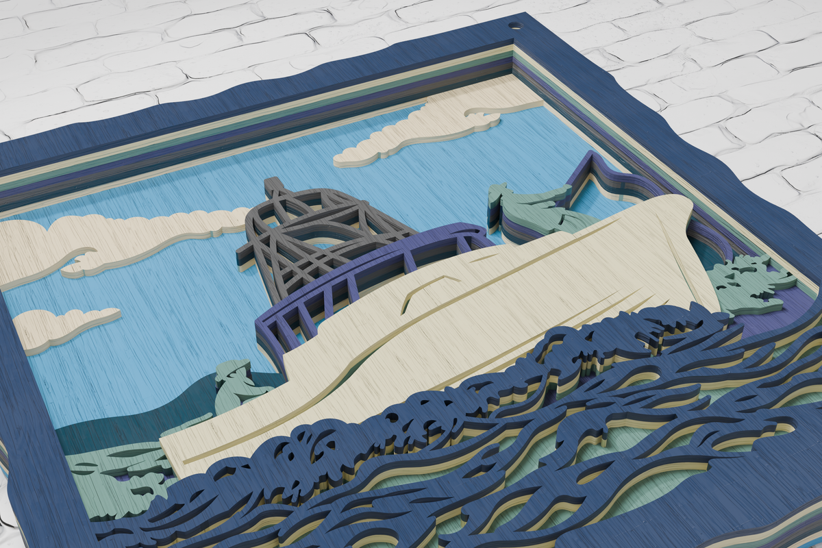 Multilayer sailing boat laser engraving design


