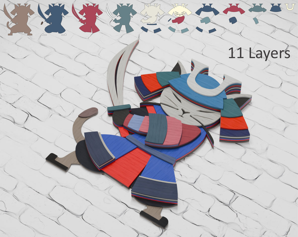 Multilayer samurai cat laser cut file for Cricut

