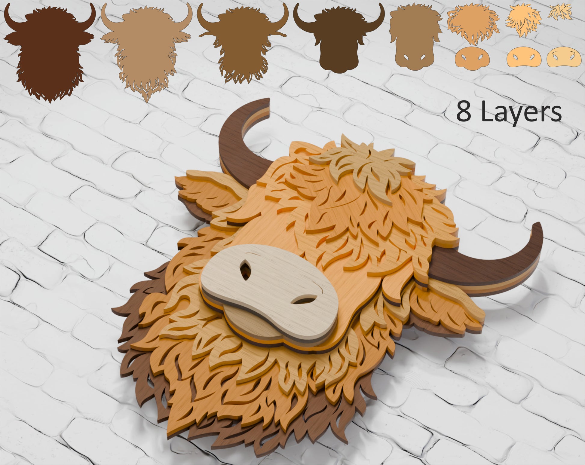 Multilayer shadow box Highland cow design

