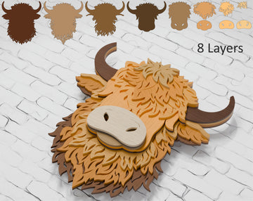 Multilayer shadow box Highland cow design

