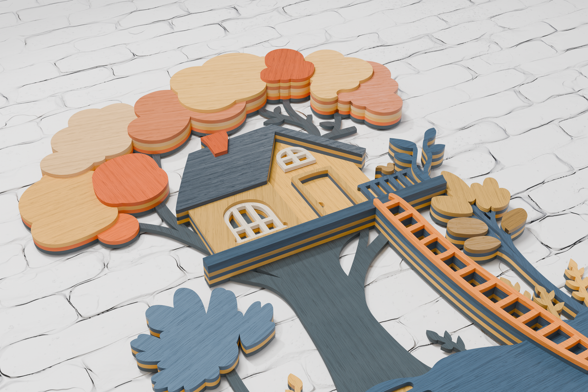 Multilayer treehouse laser engraving design


