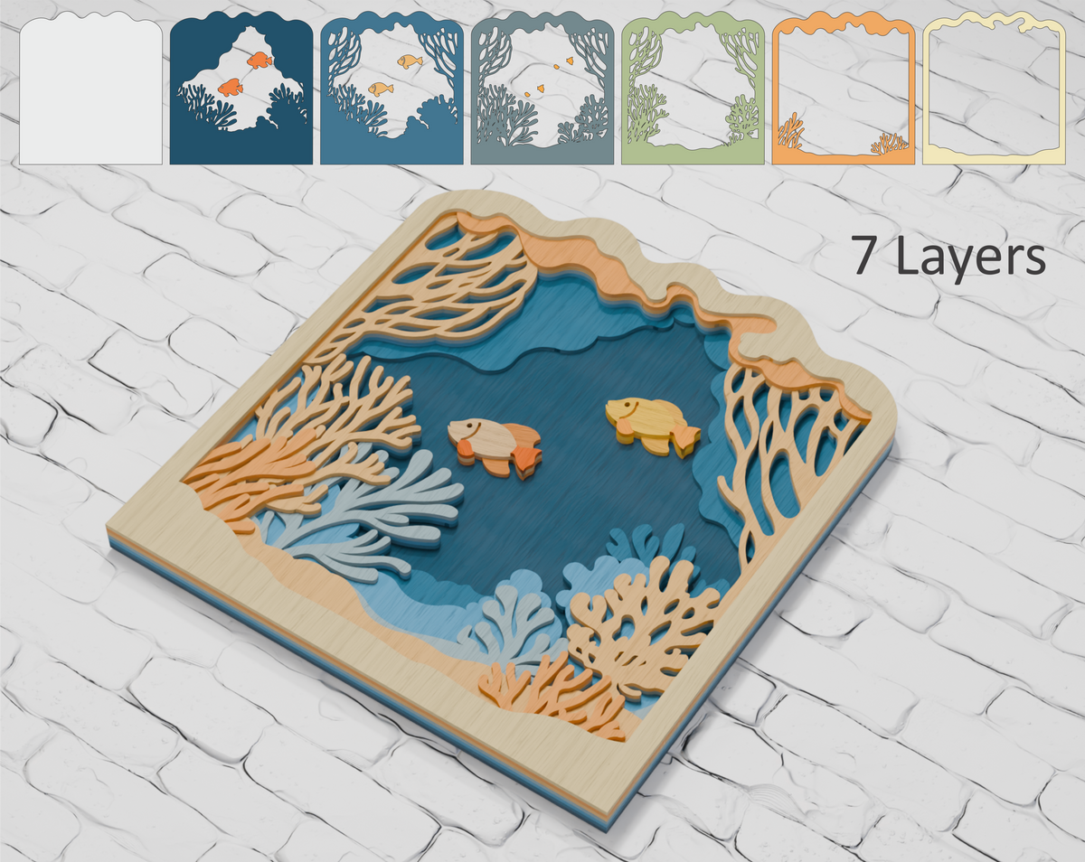Multilayer underwater laser cut file for Cricut

