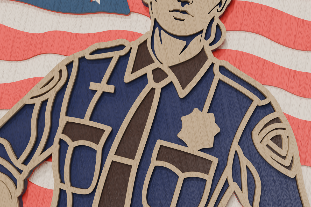 Multilayer vector design of female police officer with US flag