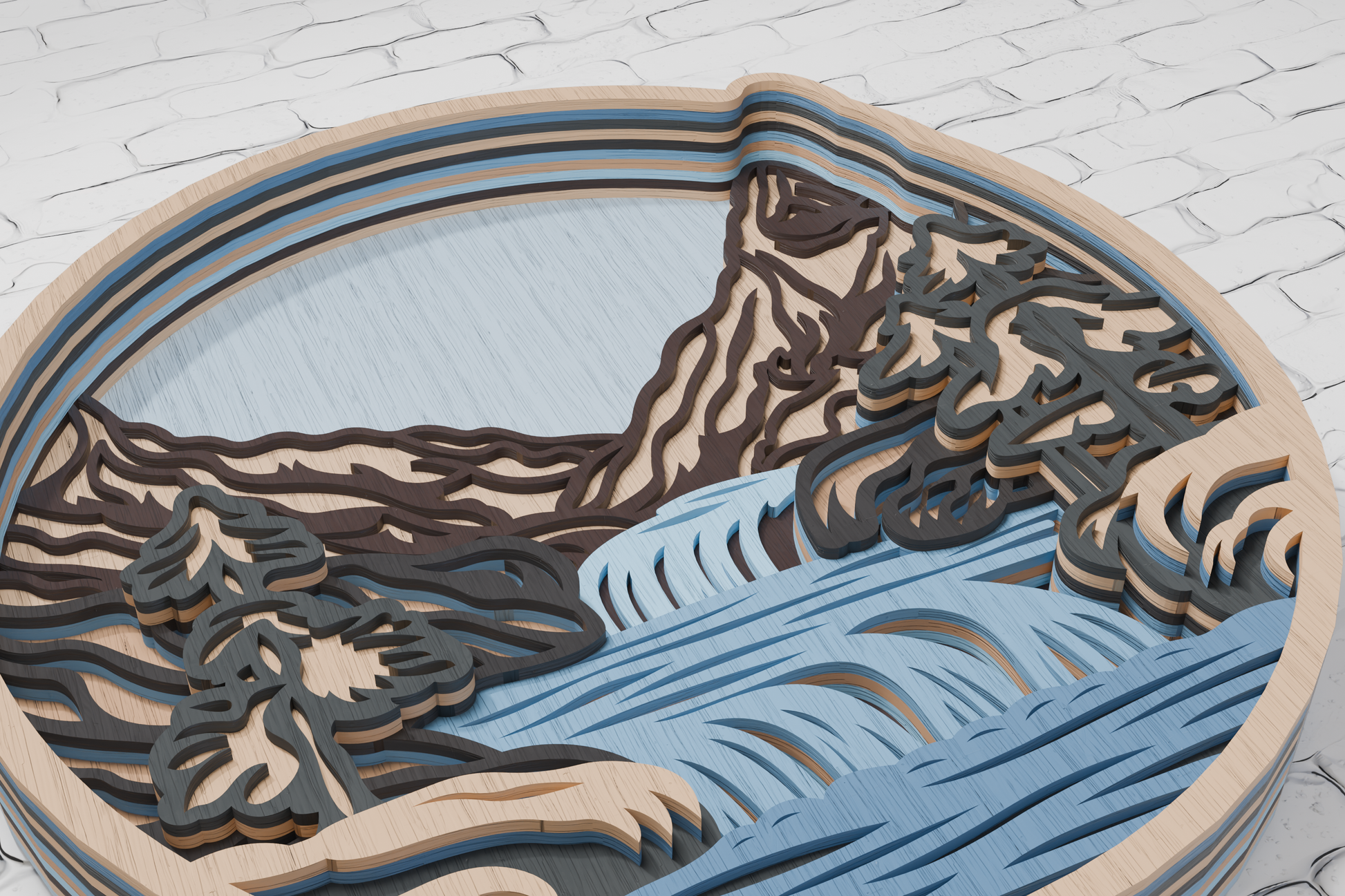 Multilayer waterfall mandala laser engraving design

