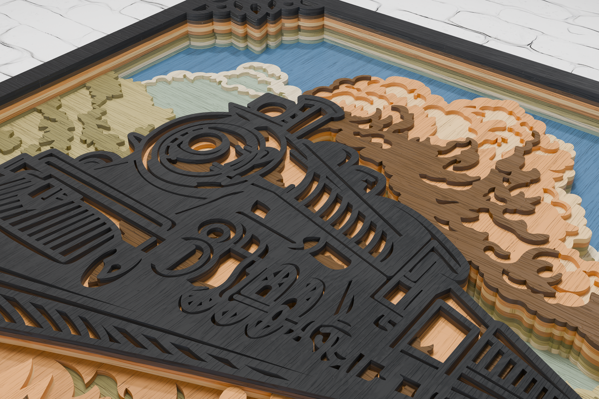 Multilayered Steam Locomotive Shadow Box digital file