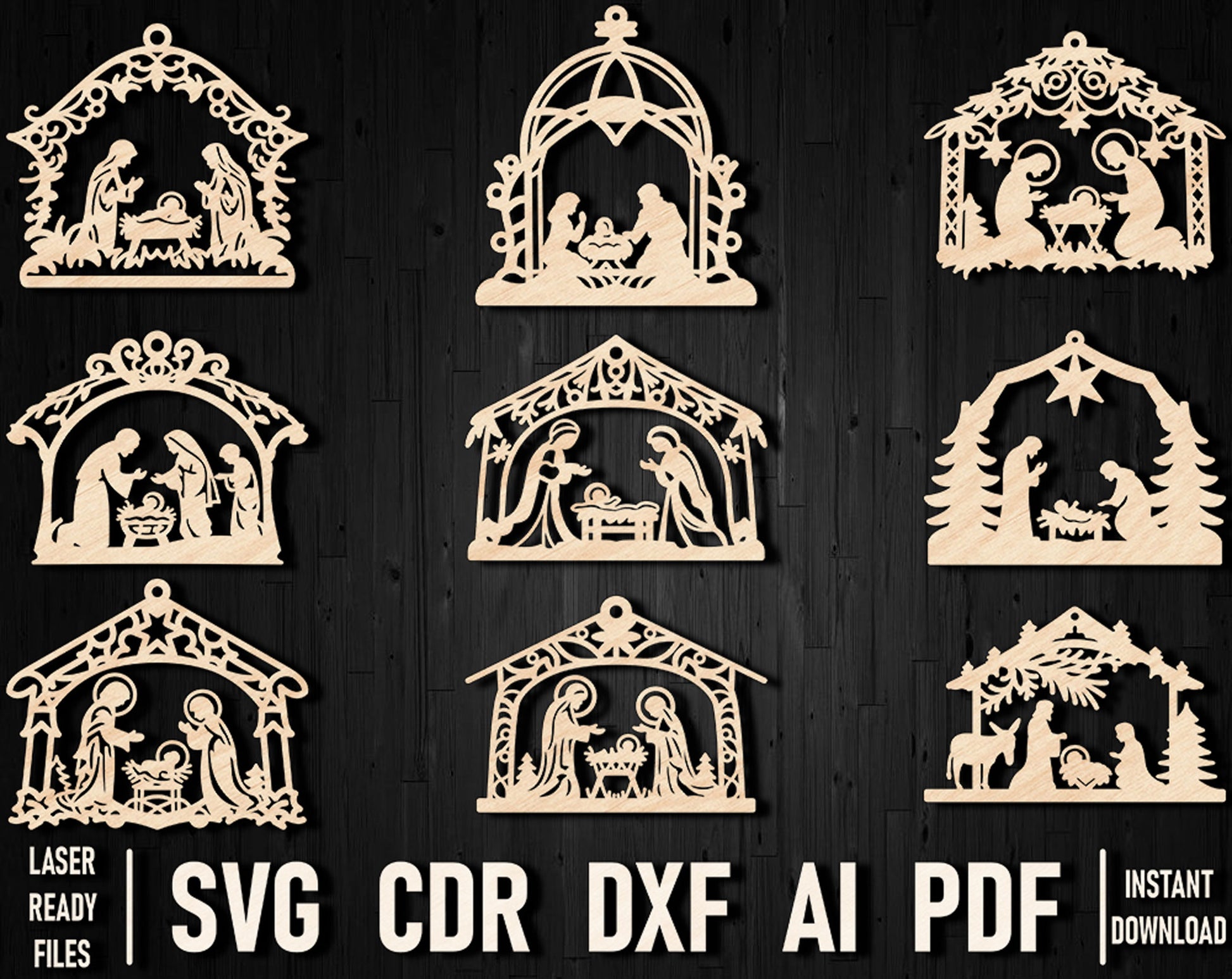 Nativity Scene wooden cut decor