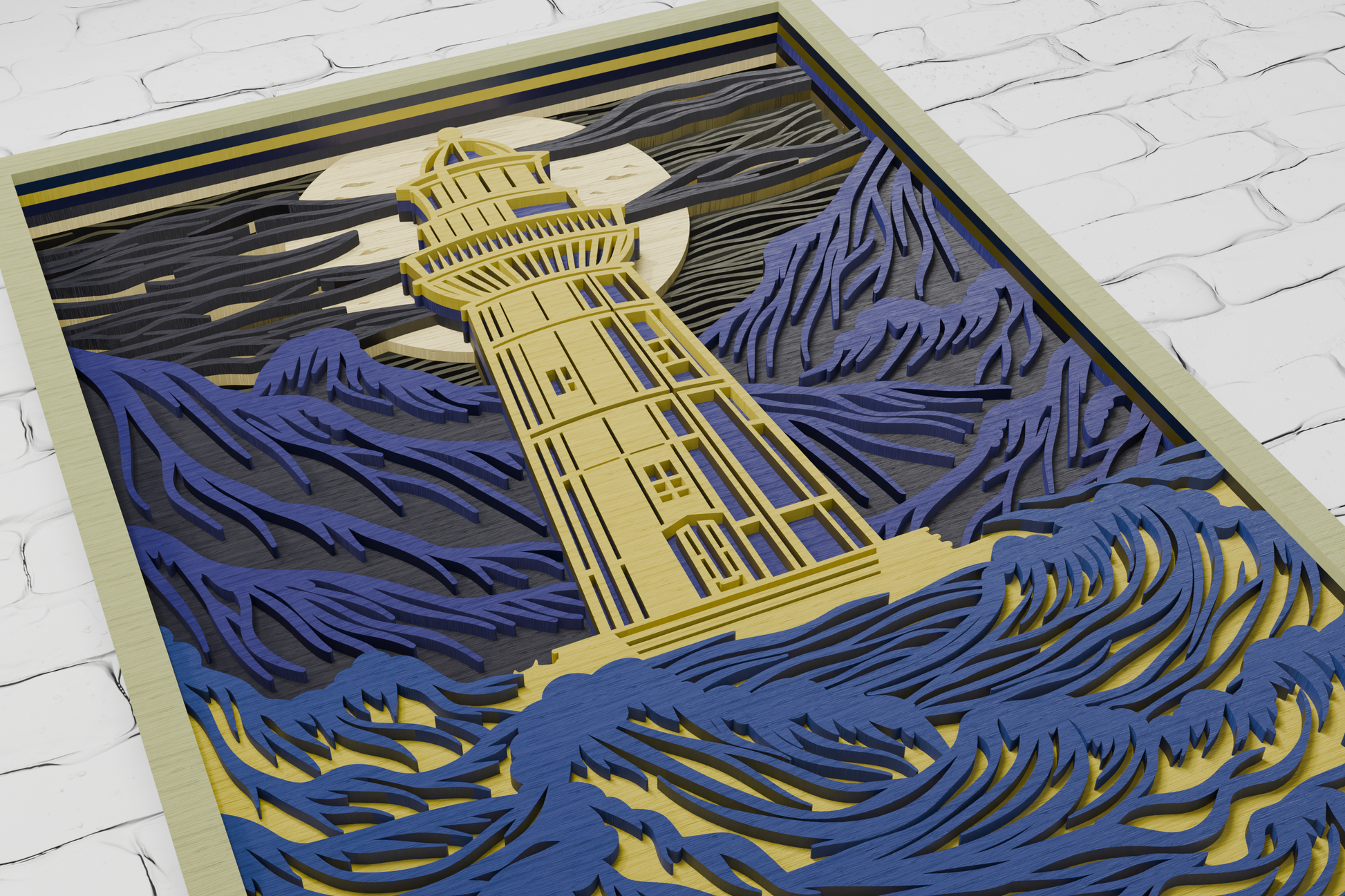 Ocean Waves Lighthouse Layered Laser Cutting Design