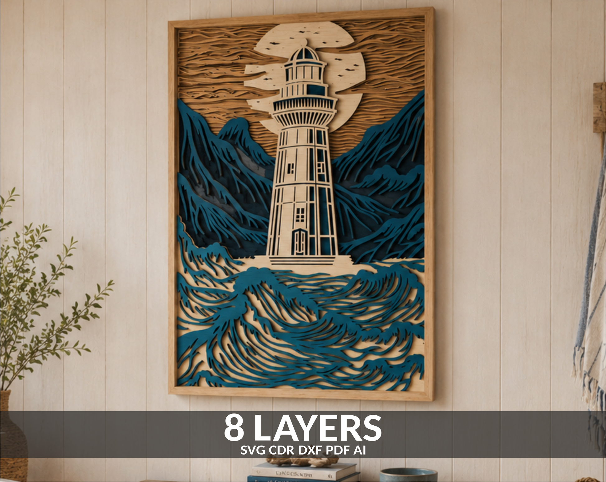Ocean lighthouse laser art vector files for xTool