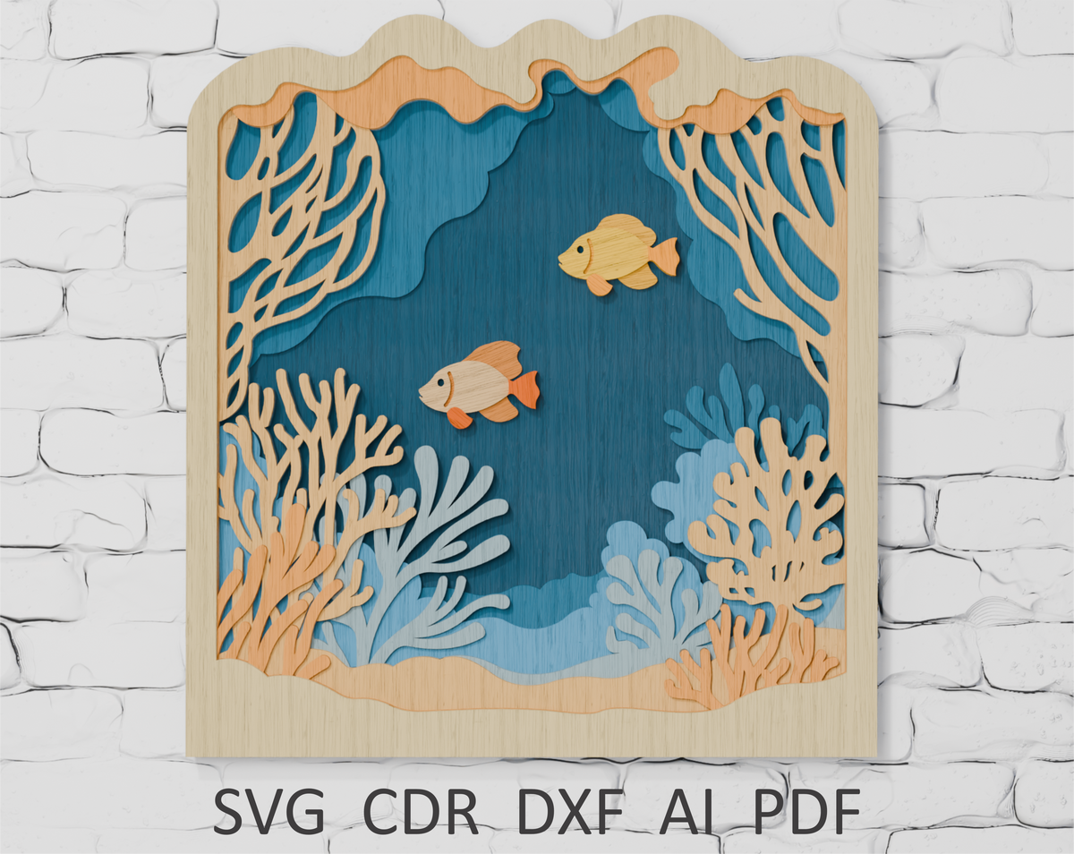 Ocean shadow box digital download SVG

