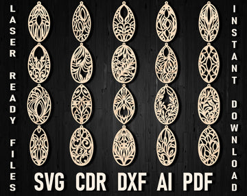 Svg Oval Wooden Shape Laser Cut Earrings Template Bundle