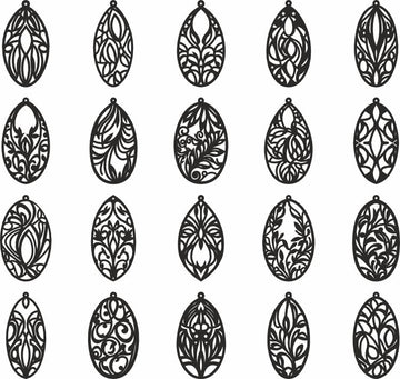 Svg Oval Wooden Shape Laser Cut Earrings Template Bundle