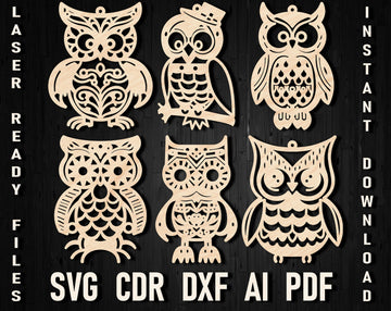 Owl Laser Cut Christmas Files: SVG/DXF/CDR Templates for Cricut & Glowforge – Wooden Xmas Tree Toys & Decor