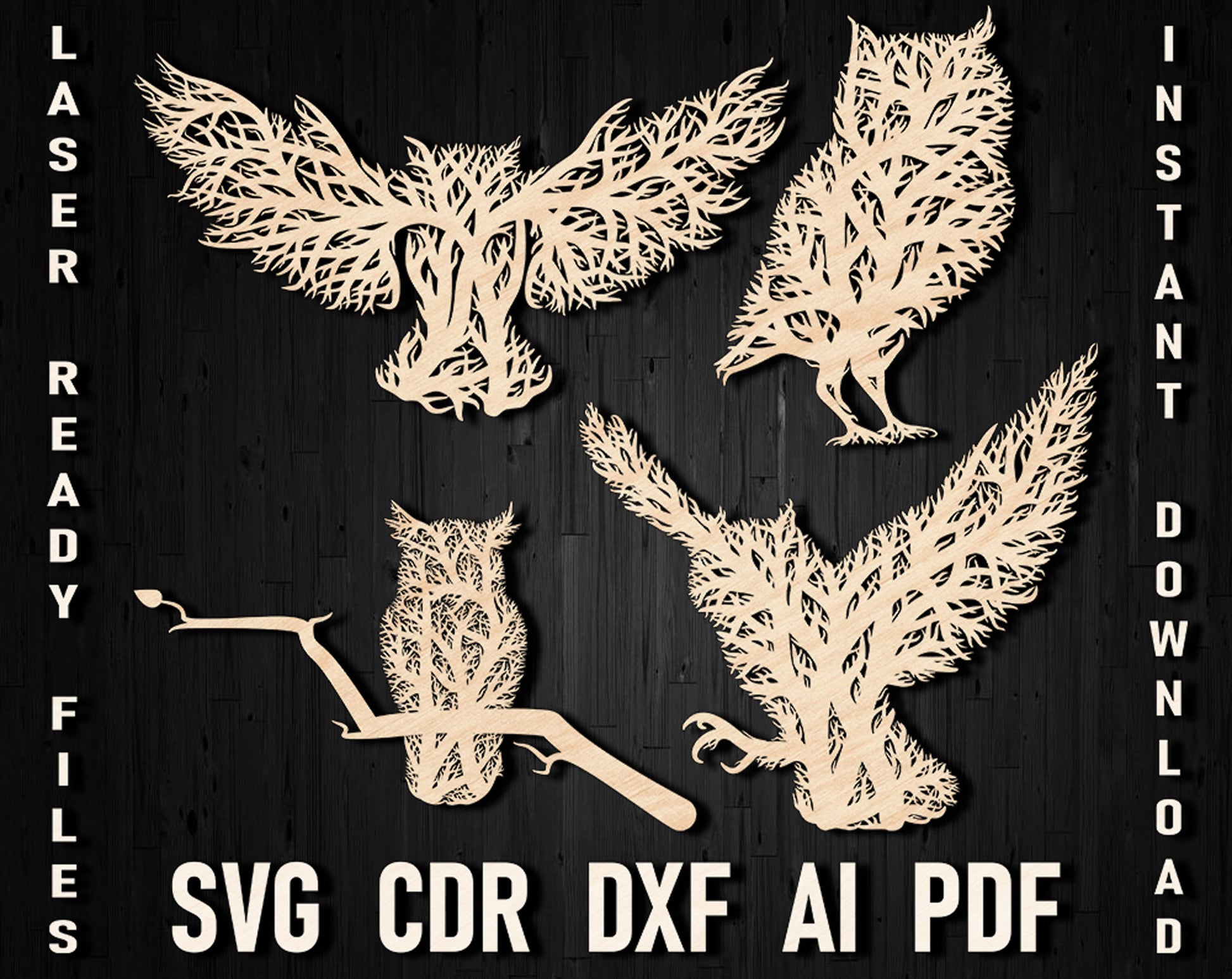 Owl tree style wall art panel svg