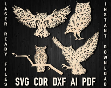 Svg Tree Style Owl Wall Art Panel for Laser cut vector plans