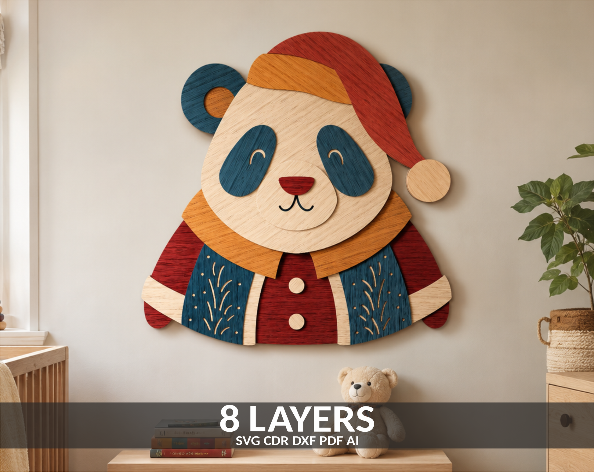 Panda Christmas Santa layered SVG