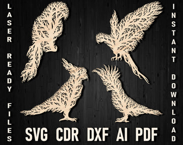 Tropical Parrot Tree Wall Panel - SVG/DXF Digital Laser Cutting File, Glowforge | Wood Decor Design