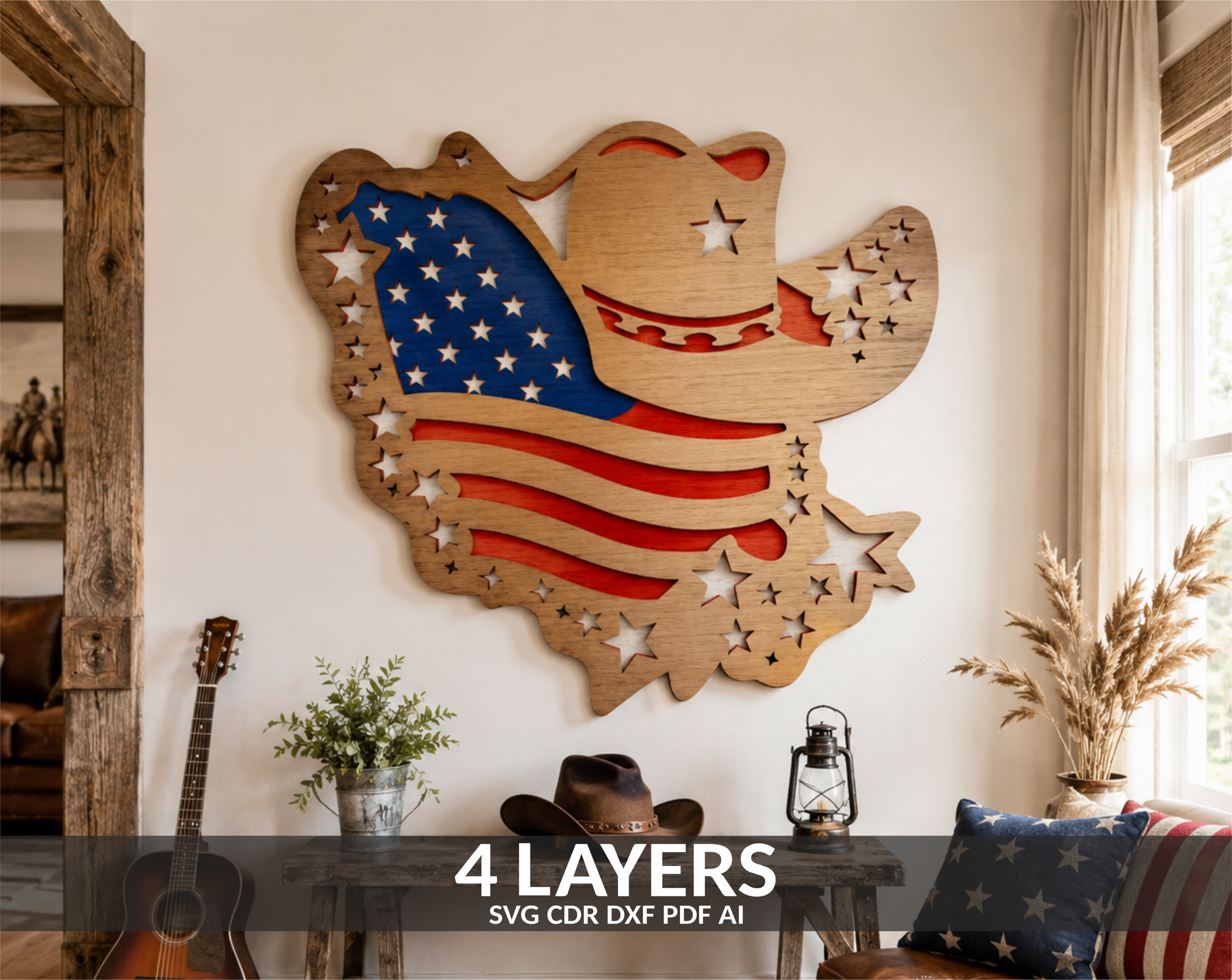 Patriotic Gift Cowboy Hat Shadow Box
