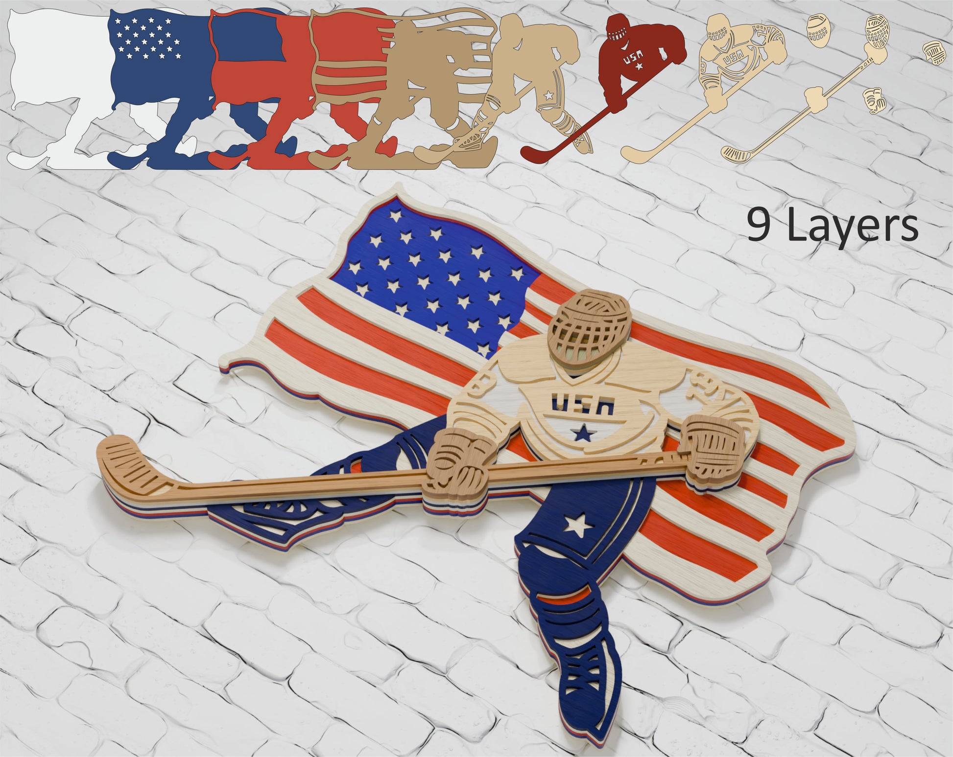 Patriotic Hockey Player Layered Design


